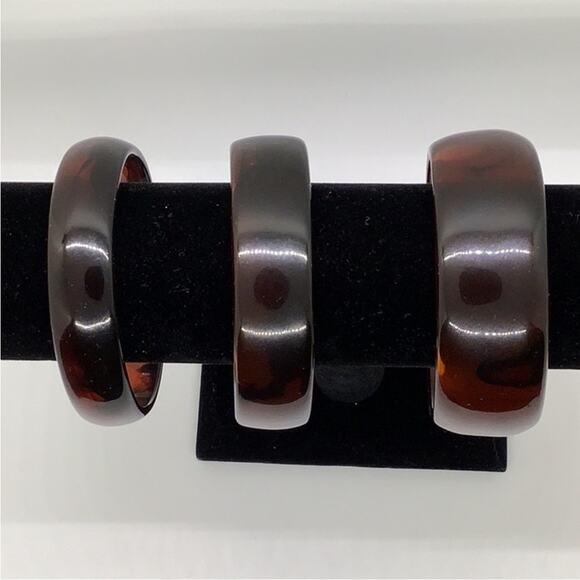 Vintage Set of 3 Large Wide Tortoise Shell Genuine Lucite Bangle Bracelets NEW - Picture 6 of 10